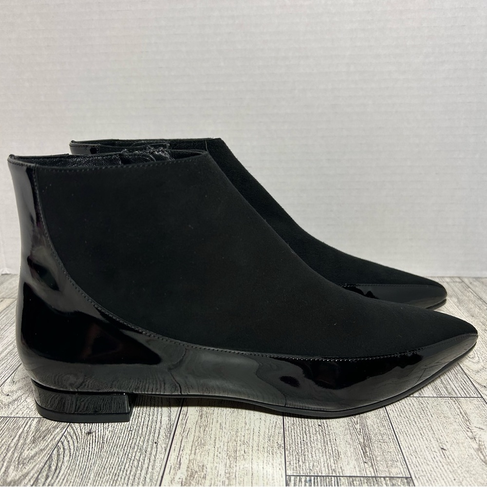 L. K. Bennett Alis black patent leather and suede ankle booties size 7